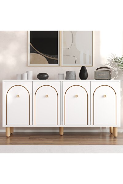 MERT SERT MOBİLYA Orion 150cm Mdf Kapaklı Desenli Konsol, Ahşap Ayaklı