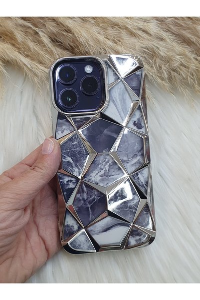 Aksesuarda Moda iPhone 14 Pro Max Compatible Geometric Diamond Patterned Tran...