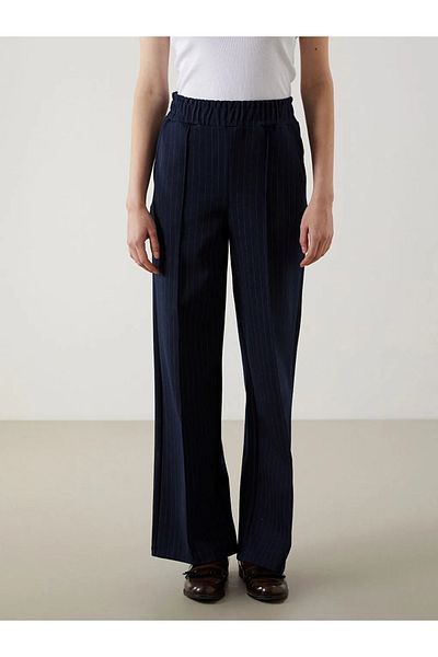 LC Waikiki Lcw Modest Navy Blue Elastic Waist Striped Women's Pants