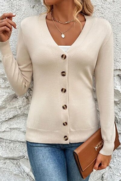 Mossta Long Sleeve Buttoned Cardigan Cream
