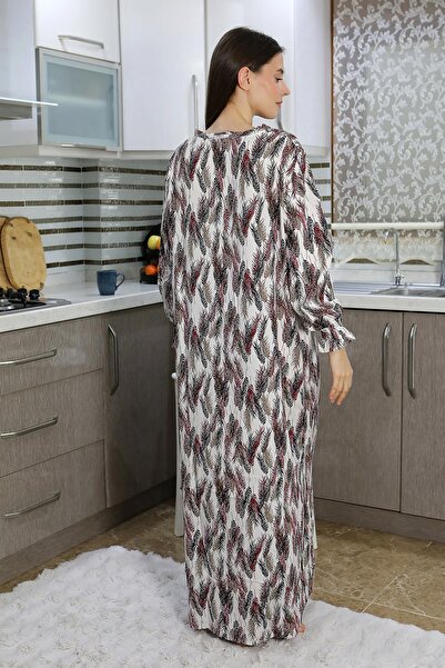 Akbeniz Red Long Sleeve Combed Nightgown & Home Dress - 25500