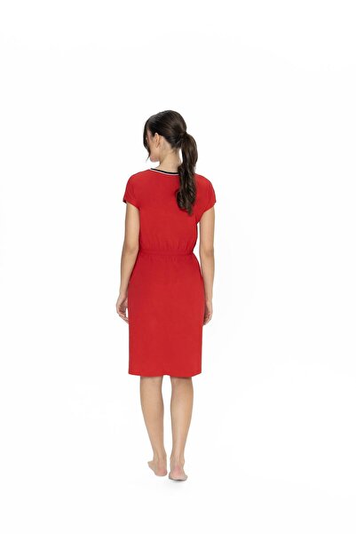 U.S. Polo Assn. 100% Cotton Women's Wide Round Neck, Drawstring Waist, Short Sleeve, Midi Nightdress