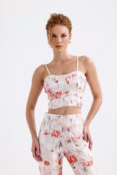 Sense Λευκό πορτοκαλί Tie-dye Gloplu με φερμουάρ παγιέτες Bustier - BUS32675