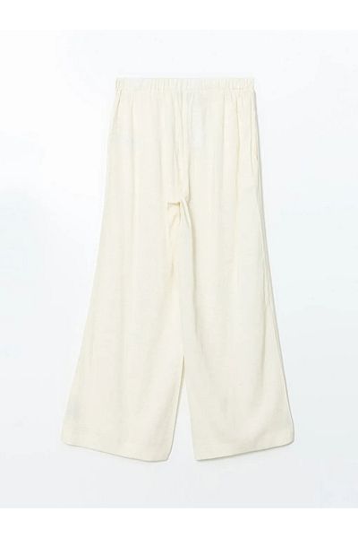 LC Waikiki Lcw Modest Beige Women's Linen Blended Pants with Elastic Waist