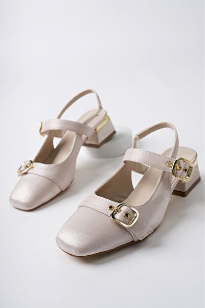 MUGGO Gigi Open Back Blunt Toe Double Belt Women's Daily Classic Short Heeled Shoes