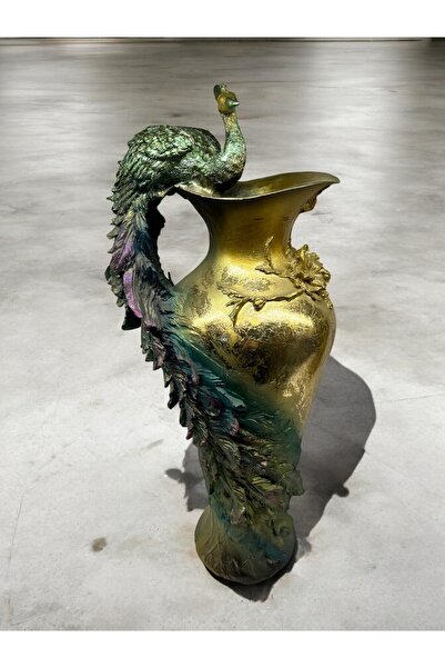 Peramari Διακοσμητικό Βάζο Παγώνιας από Πολυεστέρα Πορτοκαλί Πράσινο Χρυσό