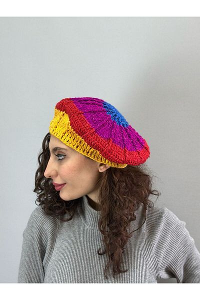 Gönülden Tasarım Hand Knitted Colorful Design Women's French Painter Beret