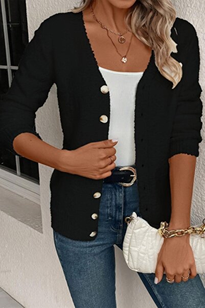 Mossta Black Soft Cardigan - Long Sleeve and Buttons