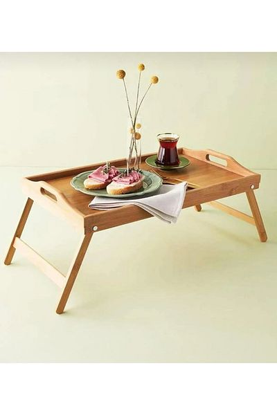 MİMOZA PARK Bamboo Bed Enjoyment Tray with Folding Legs (50cm*30cm), Portable Tray