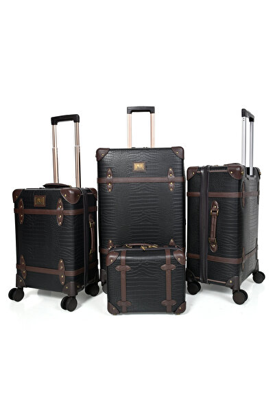 MORANO طقم شنط سفر كلاسيك جلد مورانو 4 قطع أسود مقاسات 28''24''20'' إنش