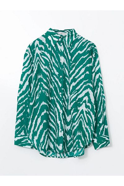 LC Waikiki Koszula damska LCW Vision Green Oversize Patterned