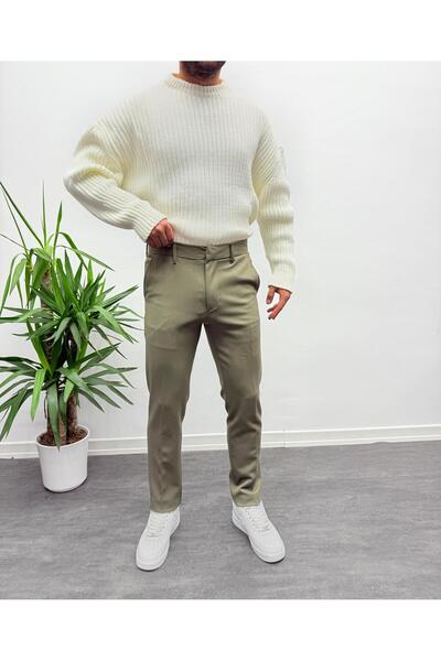 MENOFOURSWEAR Haki Premium İtalyan Kesim Gizli Düğme Detay Gabardin Kumaş Pantolon