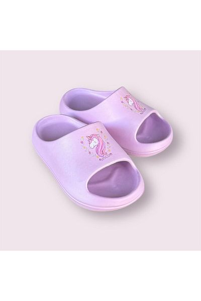 AkınalBella Girl Powder Unicorn Printed Lightweight Comfortable Beach Daily Slide Slippers