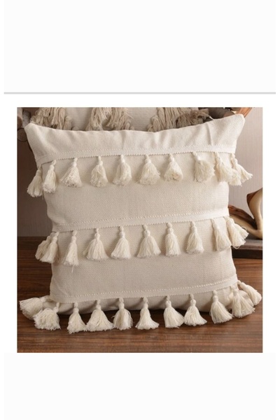 yupo bebek baby equipment Bohem Yastık Kılıfı Punch Püsküllü Yastık Krem Rengi Detaylı Kırlent Koltuk Salon Dekorasyon 40x40