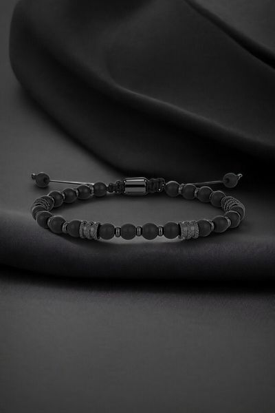 Daniel Klein Original Men's Bracelet Stainless Steel - Natural Stone Detail Black Color Knitted Buckle Dkeblk2013C2
