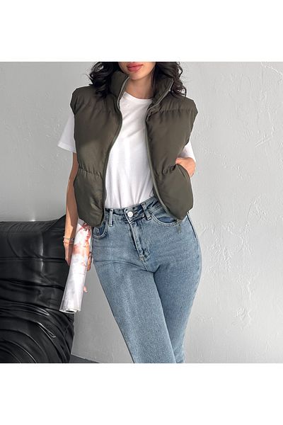 ladyzey Women's Stand Collar Zipper Side Pocket Short down Vest