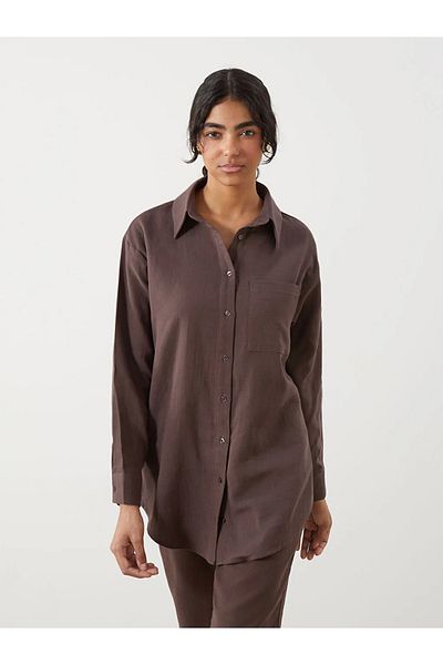 LC Waikiki Γυναικείο πουκάμισο LCW Modest Brown Loose Fit Muslin Tunic