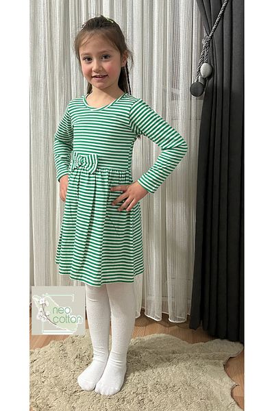 neocotton Rochie din bumbac pieptănat cu mânecă lungă pentru fetiță