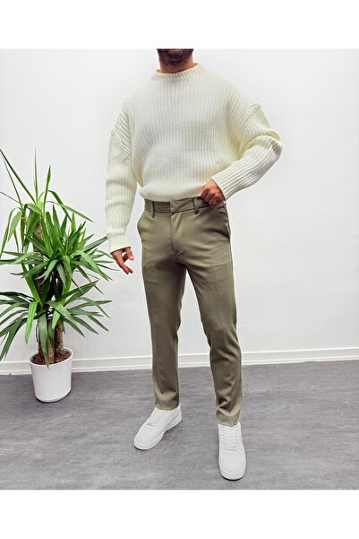 MENOFOURSWEAR Haki Premium İtalyan Kesim Gizli Düğme Detay Gabardin Kumaş Pantolon