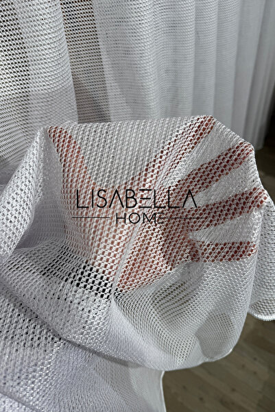 LisabellaHome Zerafet Işıltısı Petek Zeminli Beyaz Tül Perde (Pilesiz Düz Dikiş)