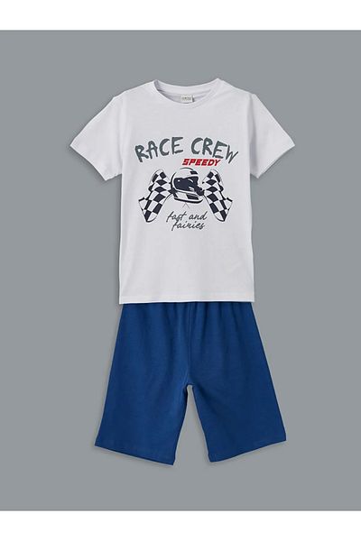 LC Waikiki Lcw Eco White Crew Neck Boy's Pajamas Set with Shorts