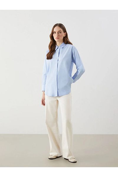 LC Waikiki Cămașă de damă LCW Modest Blue Oversize Poplin Tunica