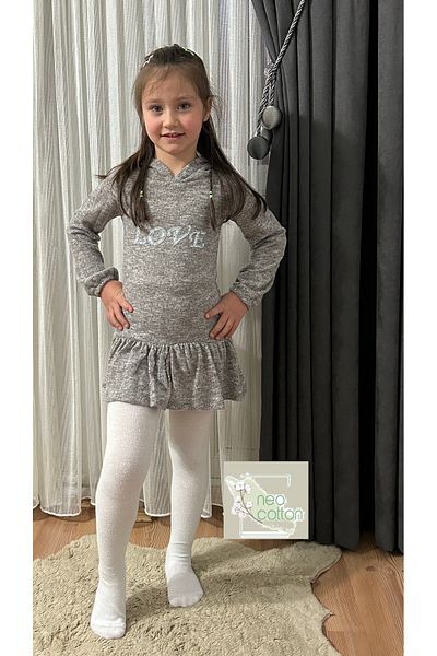 neocotton Κοριτσίστικο μακρυμάνικο χτενισμένο βαμβακερό φόρεμα