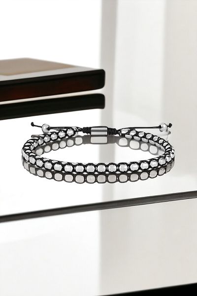 Daniel Klein Original Men's Bracelet Stainless Steel Detailed Silver Black Color Macrame Knitted Buckle
