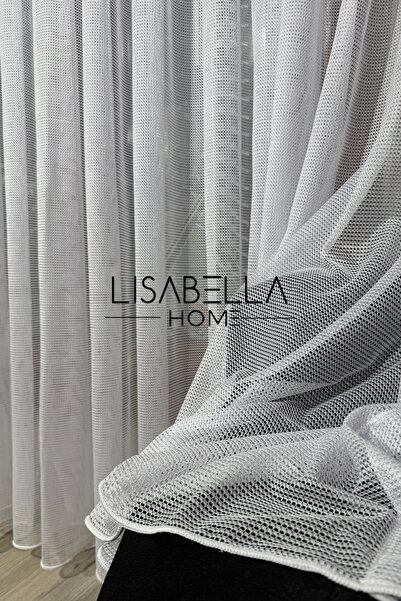 LisabellaHome Zerafet Işıltısı Petek Zeminli Beyaz Tül Perde (1x2 Seyrek Pileli)