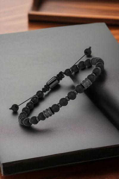 Daniel Klein Original Men's Bracelet Stainless Steel - Natural Stone Detail Black Color Knitted Buckle Dkeblk2013C2