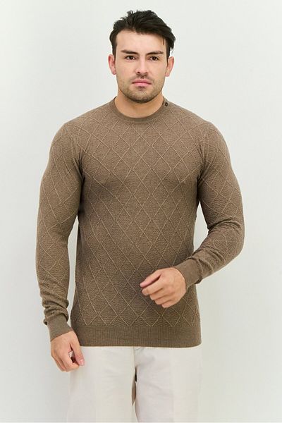 Sorbino Men Crew Neck Textured Sweater, Pale Brown