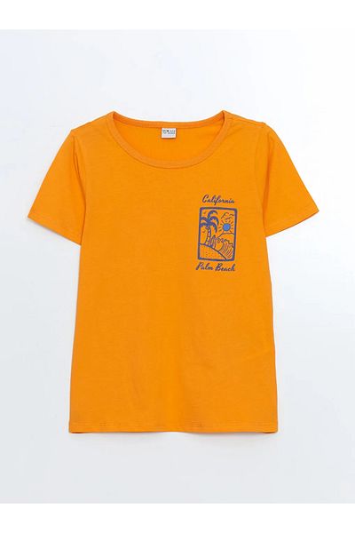 LC Waikiki Lcw Eco Orange Crew Neck Boy's Pajamas Set with Shorts