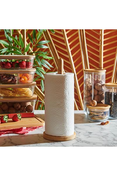 Vadi Round Base Bamboo Upright Paper Towel Holder