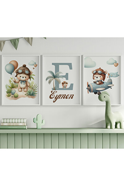 CKA Tasarım Pilot Ayıcık Bebek ve Çocuk Odası 3'lü Tablo İsim Seti