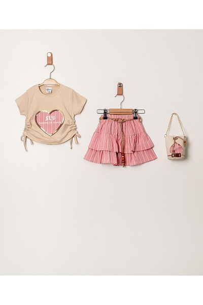 Sealy Girl's Layered Skirt, T-Shirt and Bag Triple Set