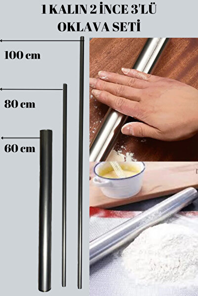 TNCSUP Oklava Alüminyum Hamur Yufka Açmalık Paslanmaz 3'lü Set 1 Kalın 2 Ince Oklava