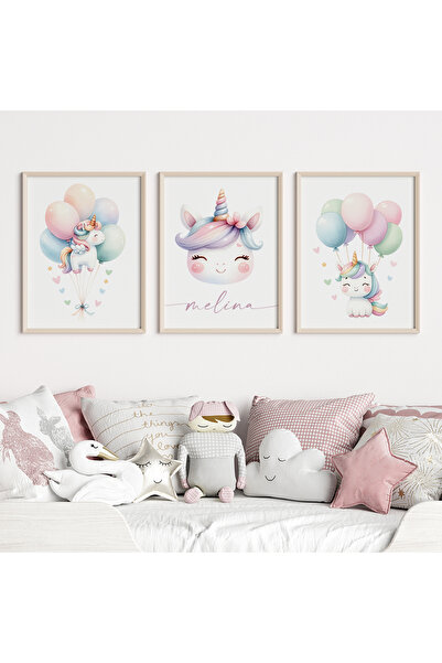 CKA Tasarım Unicorn Temalı Bebek ve Çocuk Odası 3'lü Tablo İsim Seti
