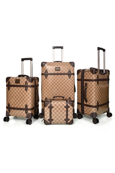 MORANO Classic Morano Full Leather Luggage Set 4 Pieces Light Brown Sizes 28''24''20'' Inch