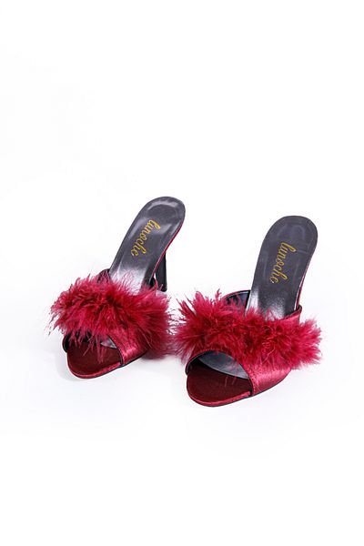 Lunoche Nightwear Papuci de zestre pentru femei cu pene burgundă Papuci de casă eleganti de zi cu zi Papuci de mireasă pentru oaspeți de naștere
