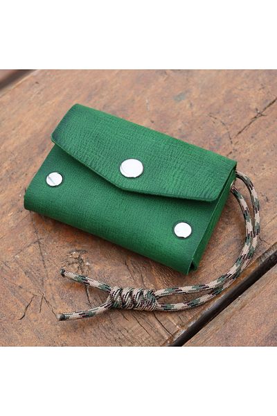 Derici Amca Camouflage Paracord, Genuine Calf Leather Green Color Mini Wallet
