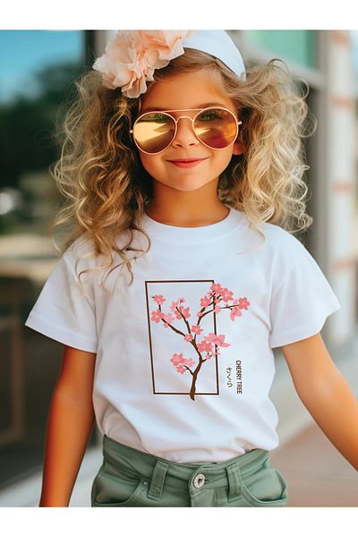 uyguntarz Παιδικό βαμβακερό μπλουζάκι με στάμπα Cherry Tree