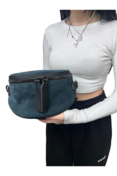 HBS Bag Dark Blue 100% Real Leather Waist Bag (Bady Bag)