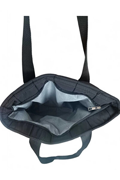 FHD BAGS Geantă de mână și de umăr pentru femei cu fermoar matlasat neagră