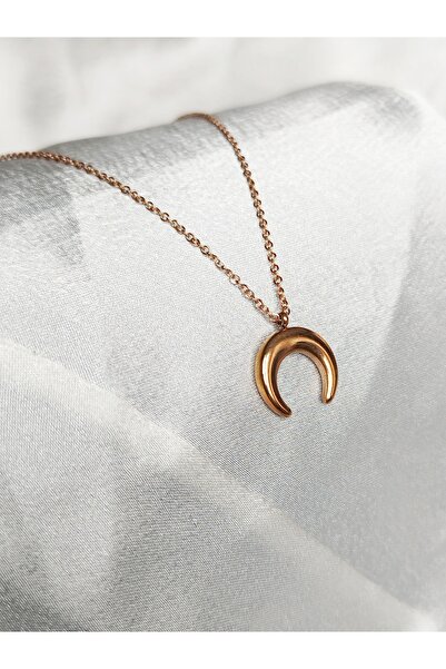 LADYBİRDAKSESUAR Minimal Tasarım Ters Hilal veya Boynuz Model Çelik Kolye