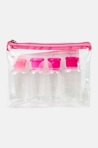 Miamica 4 Pcs Travel Bottle With Pouch Set 89 Ml, Pink