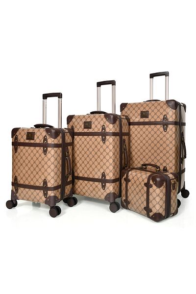 MORANO Classic Morano Full Leather Luggage Set 4 Pieces Light Brown Sizes 28''24''20'' Inch