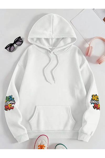aynewmoda Never Understand Me Printed Hooded Oversize Sweatshirt