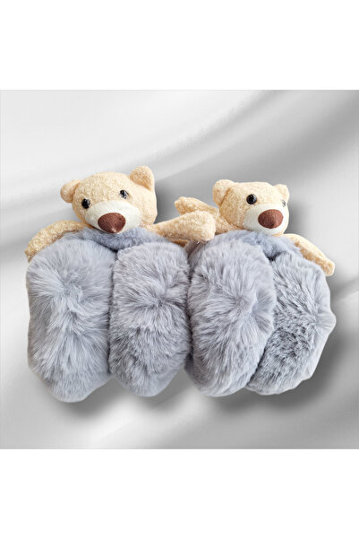 REBORN DESIGN Gray Color Foldable Furry Plush Headphones with Polar Teddy Bea...