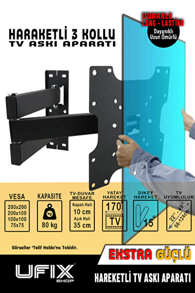 UFİX 3 Kollu Hareketli Tv Askı Aparatı 32-40 İnç /82-102 cm
