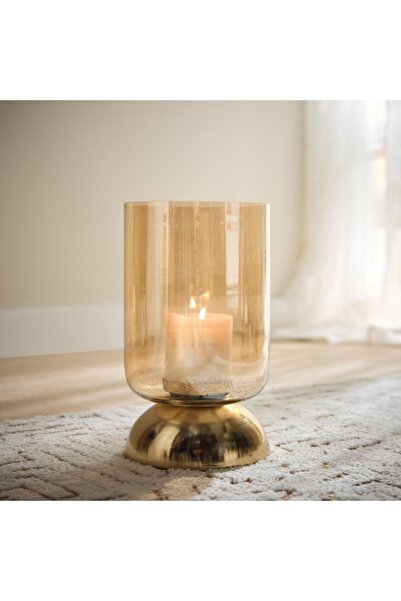 Home Box حامل شموع زجاجي لامع من أكورد مع قاعدة معدنية 15×15×27 سم